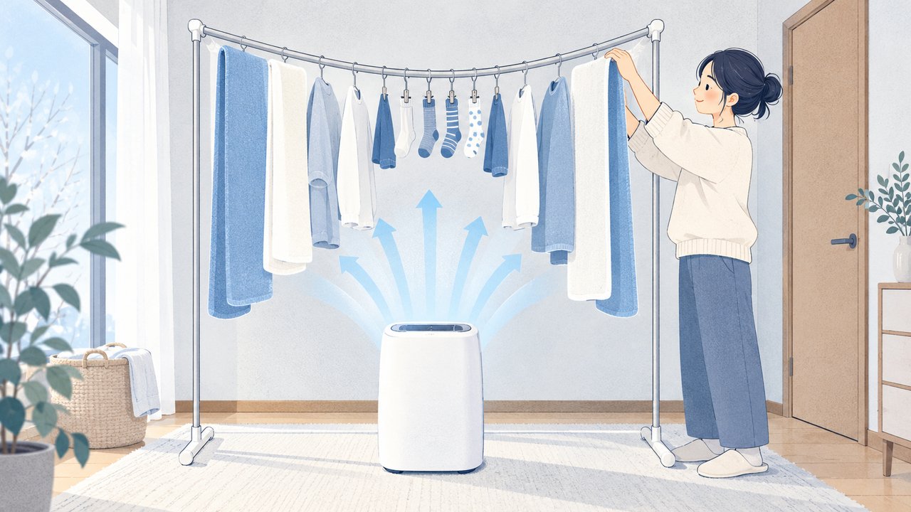 早く乾かす干し方と、除湿機の置き方のコツ
